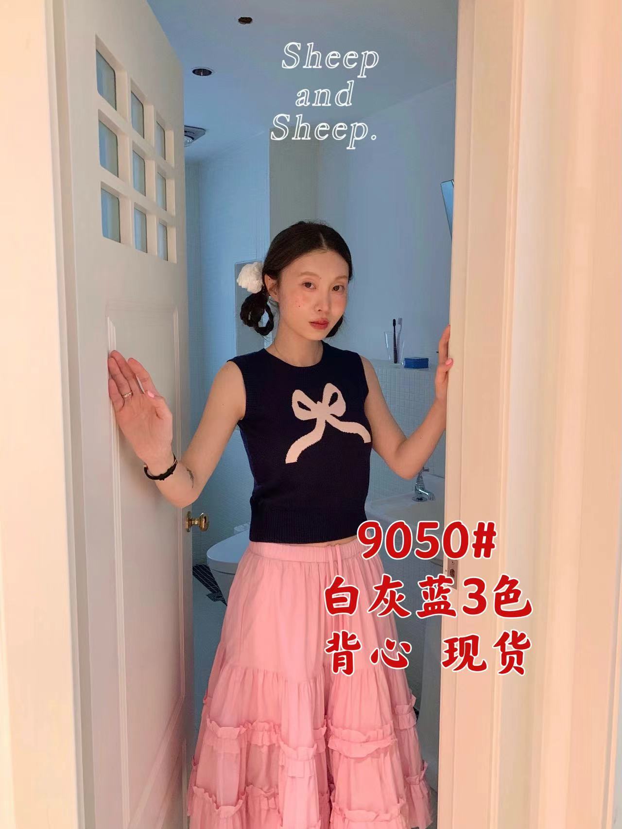 ovinsyang 蝴蝶結針織背心女內搭外穿甜美少女小個子短款無袖上衣