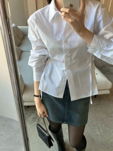 韩国chic 早春 绑带 长袖衬衫