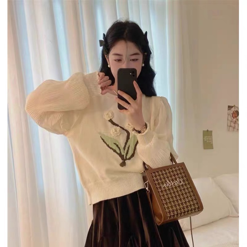 大碼女裝法式假兩件長袖毛衣女春季新款胖mm遮肚子顯瘦針織衫上衣