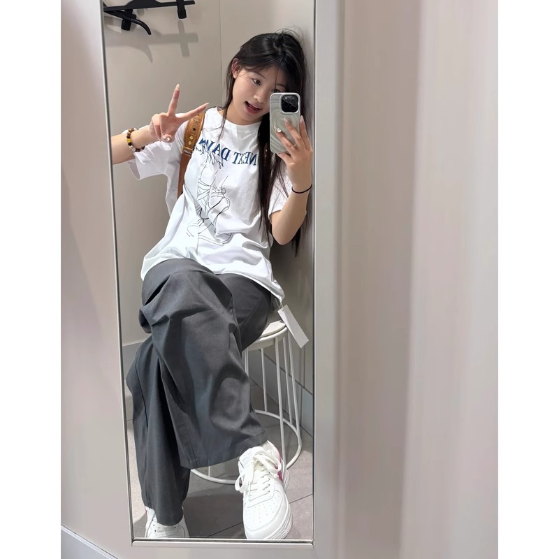高質量純棉220克精梳緊密手感好直播品質前印花短袖t恤女