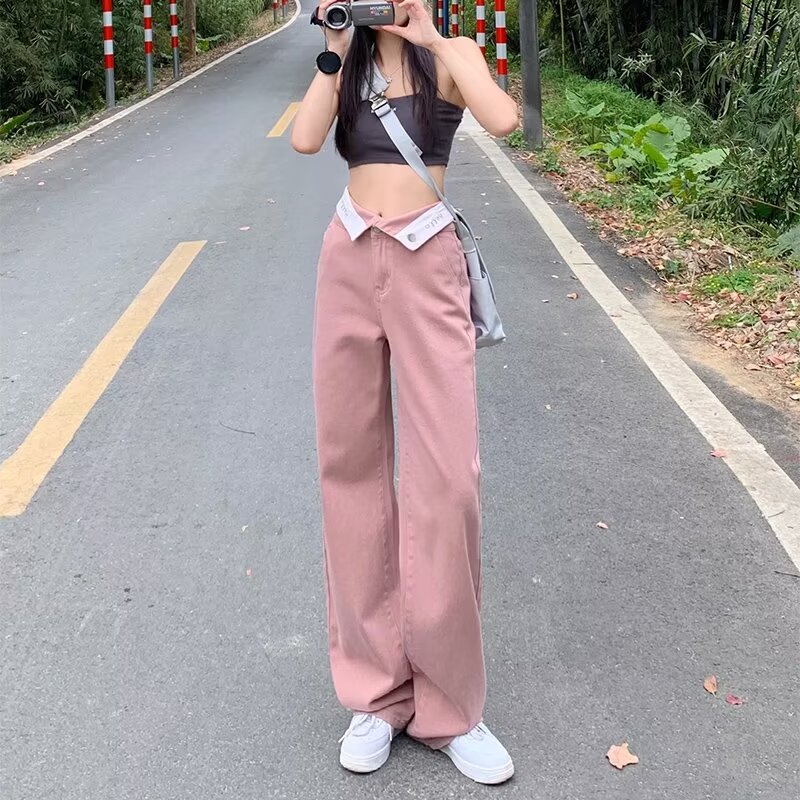 復古直筒牛仔褲女春夏款2024新款小個子高腰拖地褲寬鬆闊腿褲