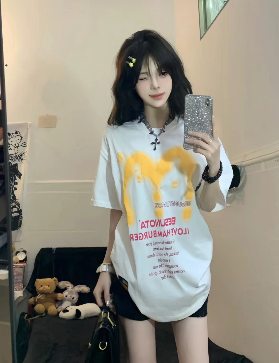 高質量純棉220克精梳緊密手感好直播品質前印花短袖t恤女