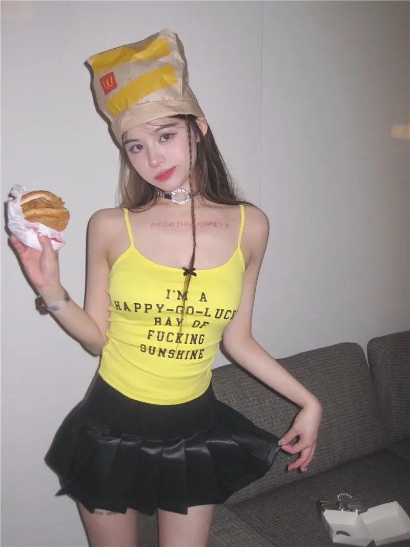 韓系簡約學院風甜妹氣質背心吊帶女夏季新款外穿短款氣質上衣女