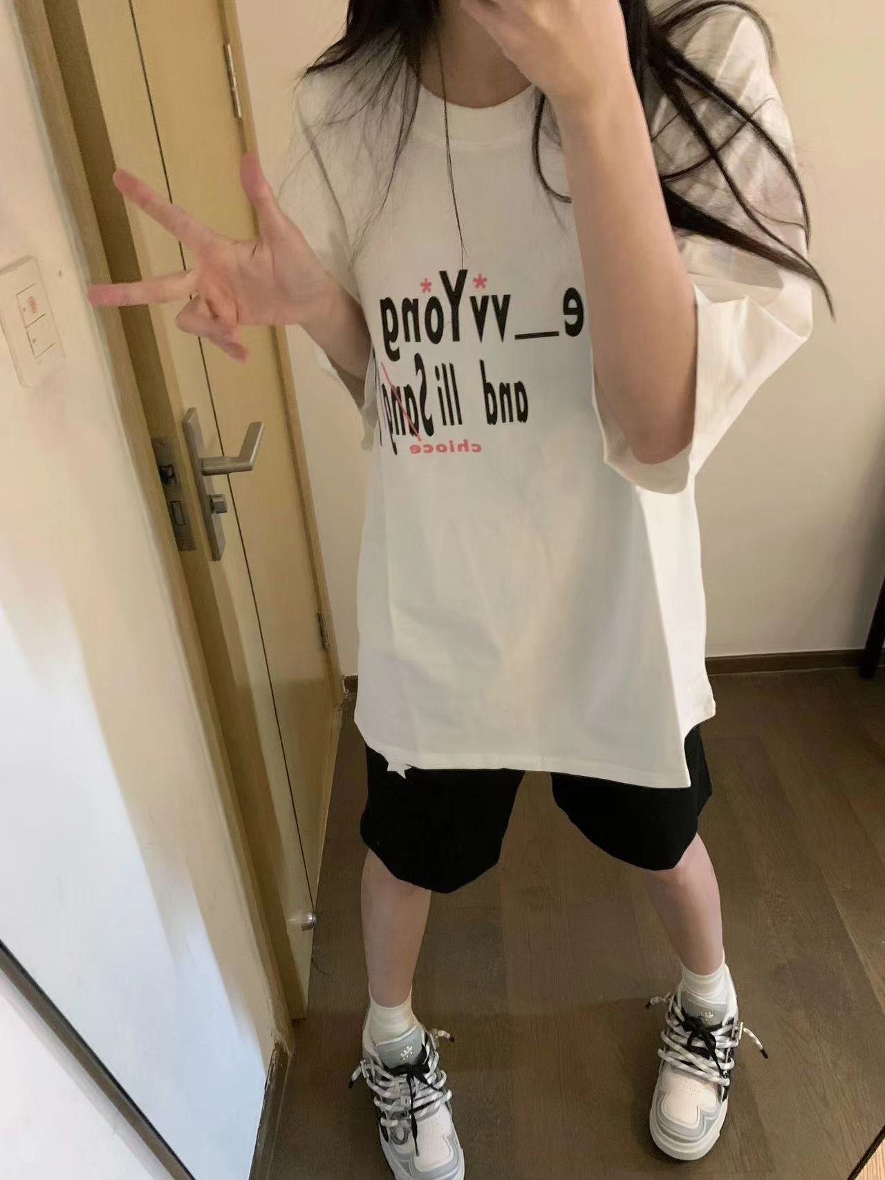 高質量純棉220克精梳緊密手感好直播品質前後印花短袖t恤女