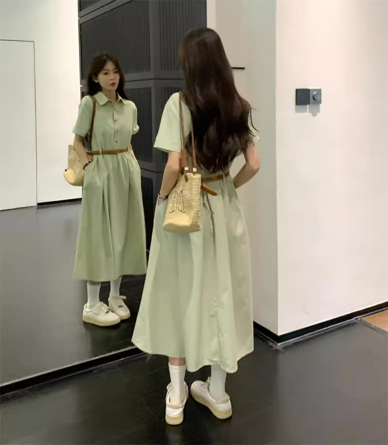 2024年夏季新款氣質Polo領短袖裙子女裝收腰顯瘦溫柔風法式連衣裙