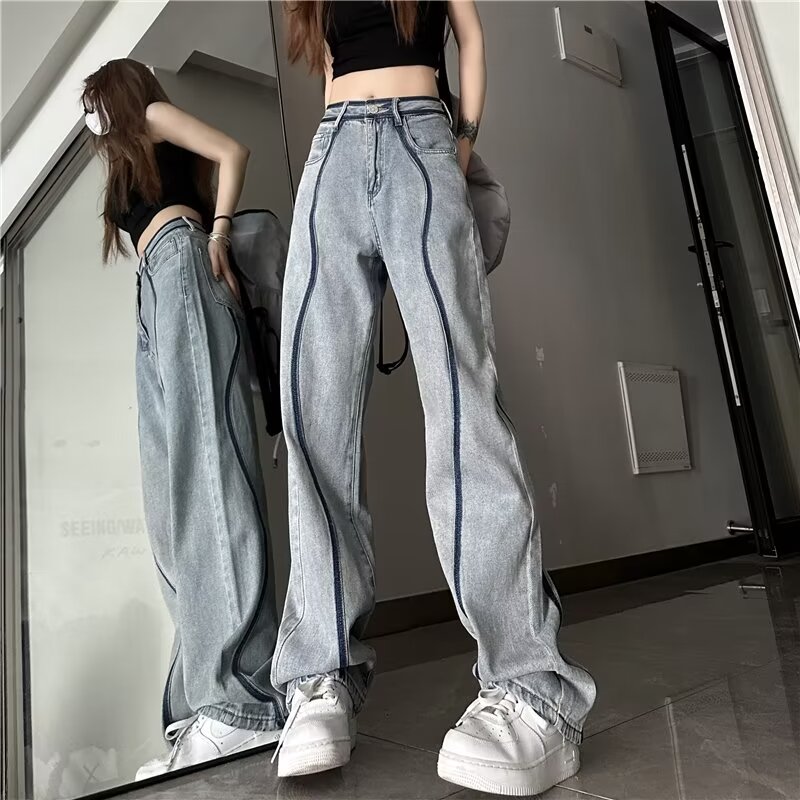 American straight jeans for women in spring and autumn Internet celebrity niche design hiphop cool style high-end pants