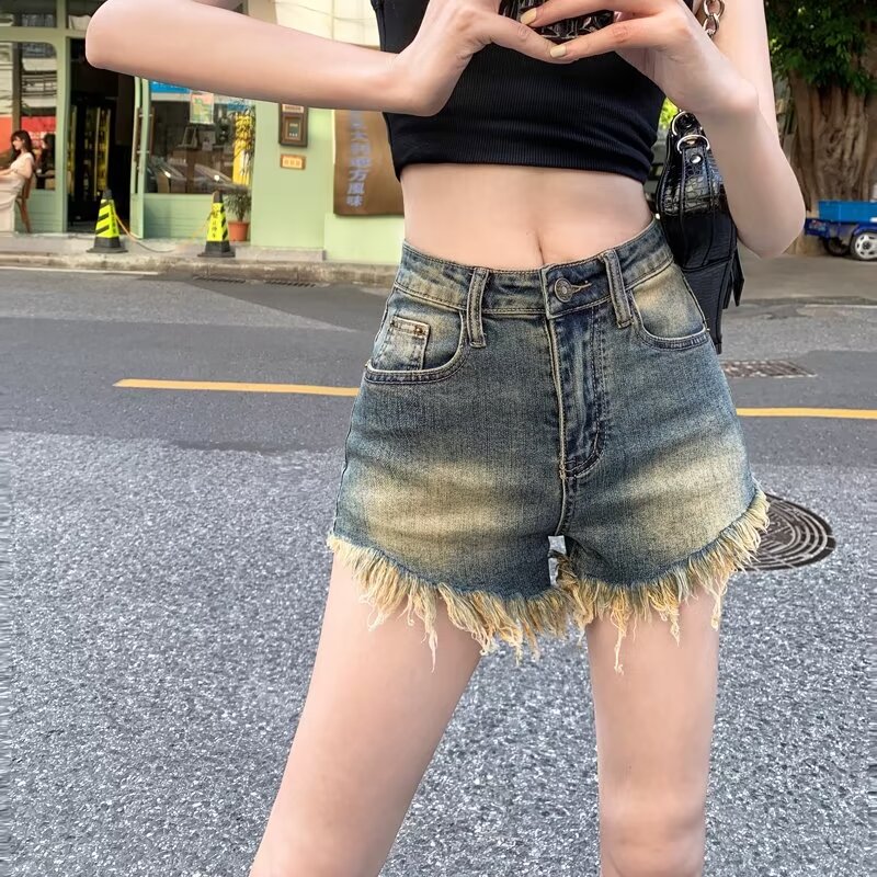 高腰牛仔短褲女夏季新款韓版寬鬆A字闊腿褲高腰直筒短褲