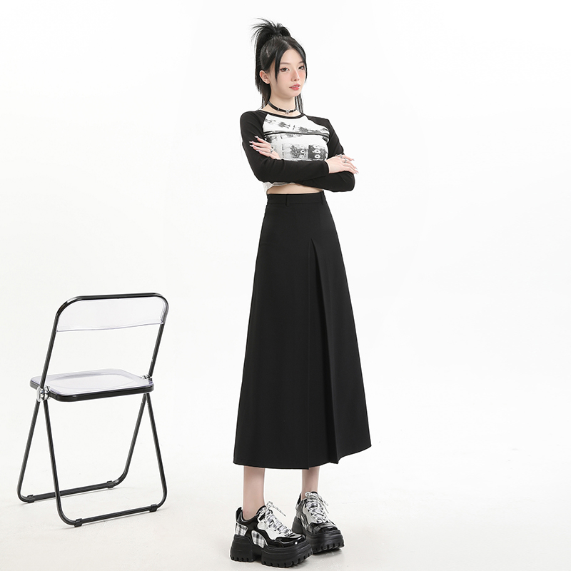 黑色高腰百褶半身裙女2024春夏新款日系學院風中長裙韓國a字裙子