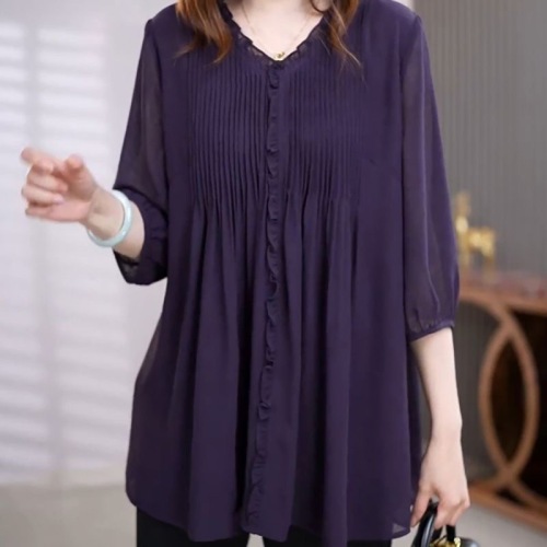 Official picture original quality large size western style age-reducing 2024 spring and summer new loose slimming solid color shirt