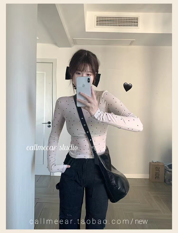 CallmeEar// 王牌隱藏款純欲修身一字領微透波點打底高領內搭上衣