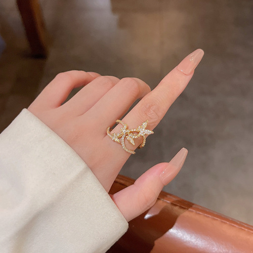 Exquisite micro-inlaid butterfly ring for women ins cold style open adjustable index finger ring light luxury niche ring