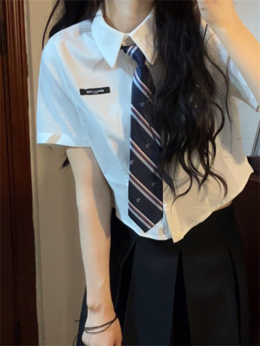 学院风日系jk白衬衫女夏设计感修身收腰显瘦衬衣纯欲辣妹短袖上衣