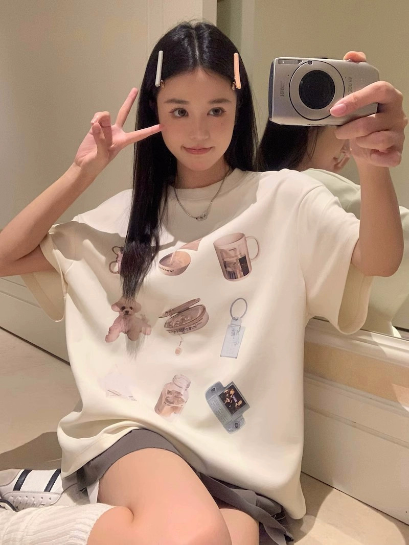 官圖 重磅/精梳純棉 後包領 有縫邊 S-XXXL 夏裝短袖T恤女