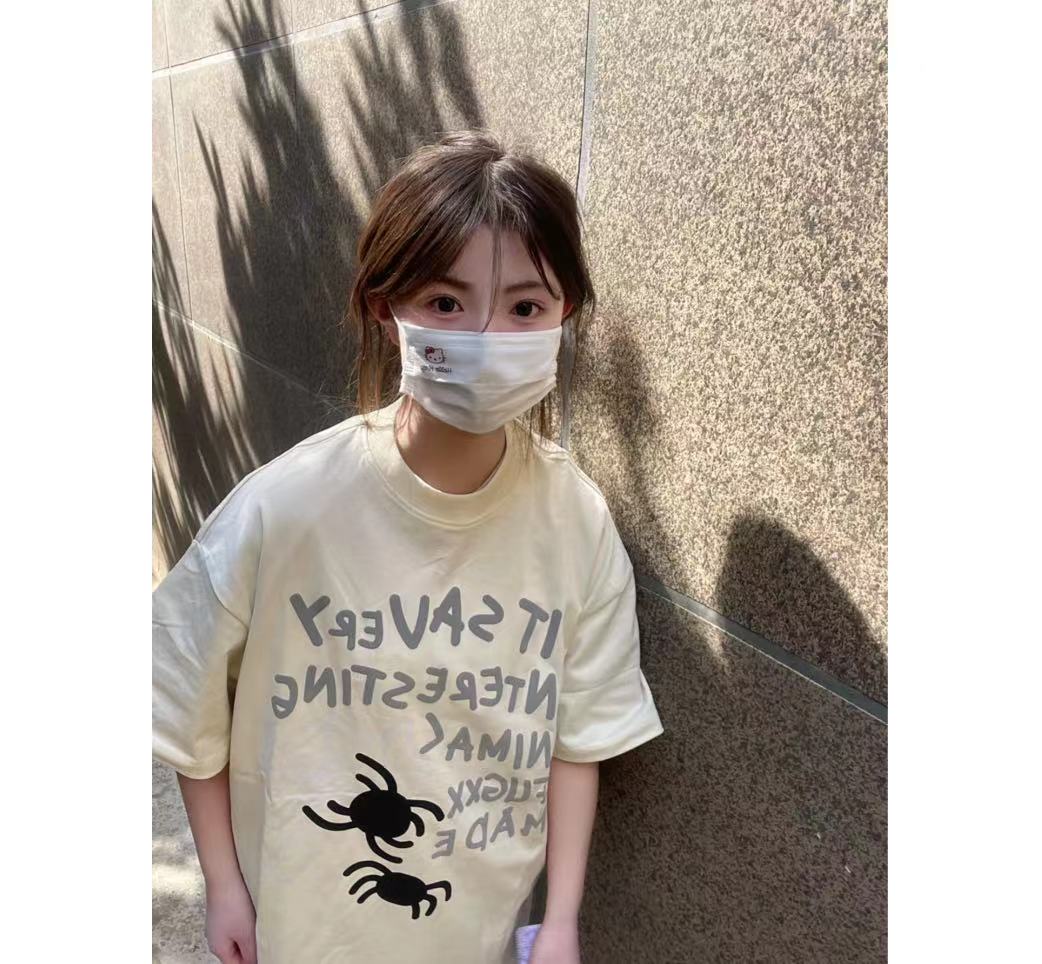 高質量純棉220克精梳緊密手感好直播品質前印花短袖t恤女
