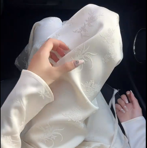 有口袋 新中式醋酸緞面闊腿褲女設計感國風提花褲子直筒長褲女