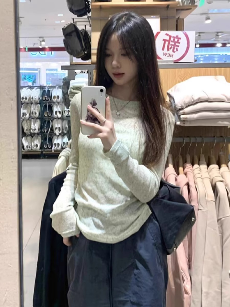 質量 韓系修身甜辣妹防曬長袖t恤女春季顯瘦百搭薄款打底上衣