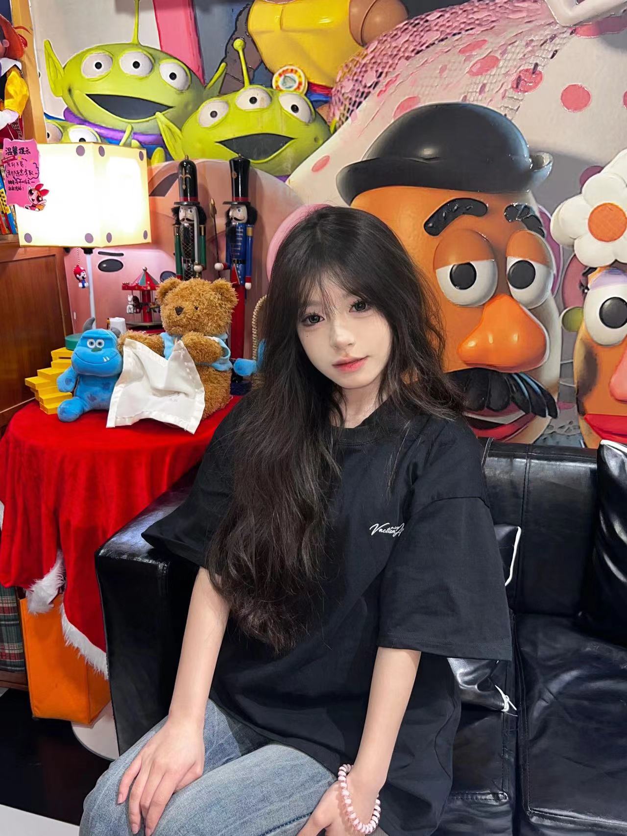 高質量純棉220克精梳緊密手感好直播品質前後印花短袖t恤女