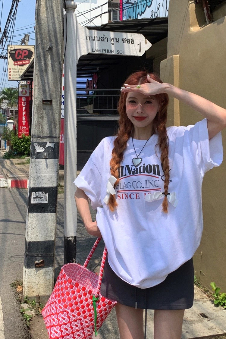 官圖 重磅/精梳純棉 後包領 有縫邊 S-XXXL 夏裝短袖T恤女