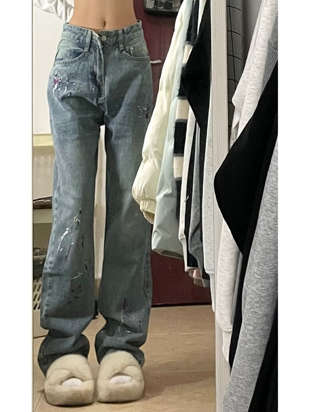 直筒牛仔褲女春夏高腰闊腿大碼胖mm寬鬆顯瘦梨型身材褲子