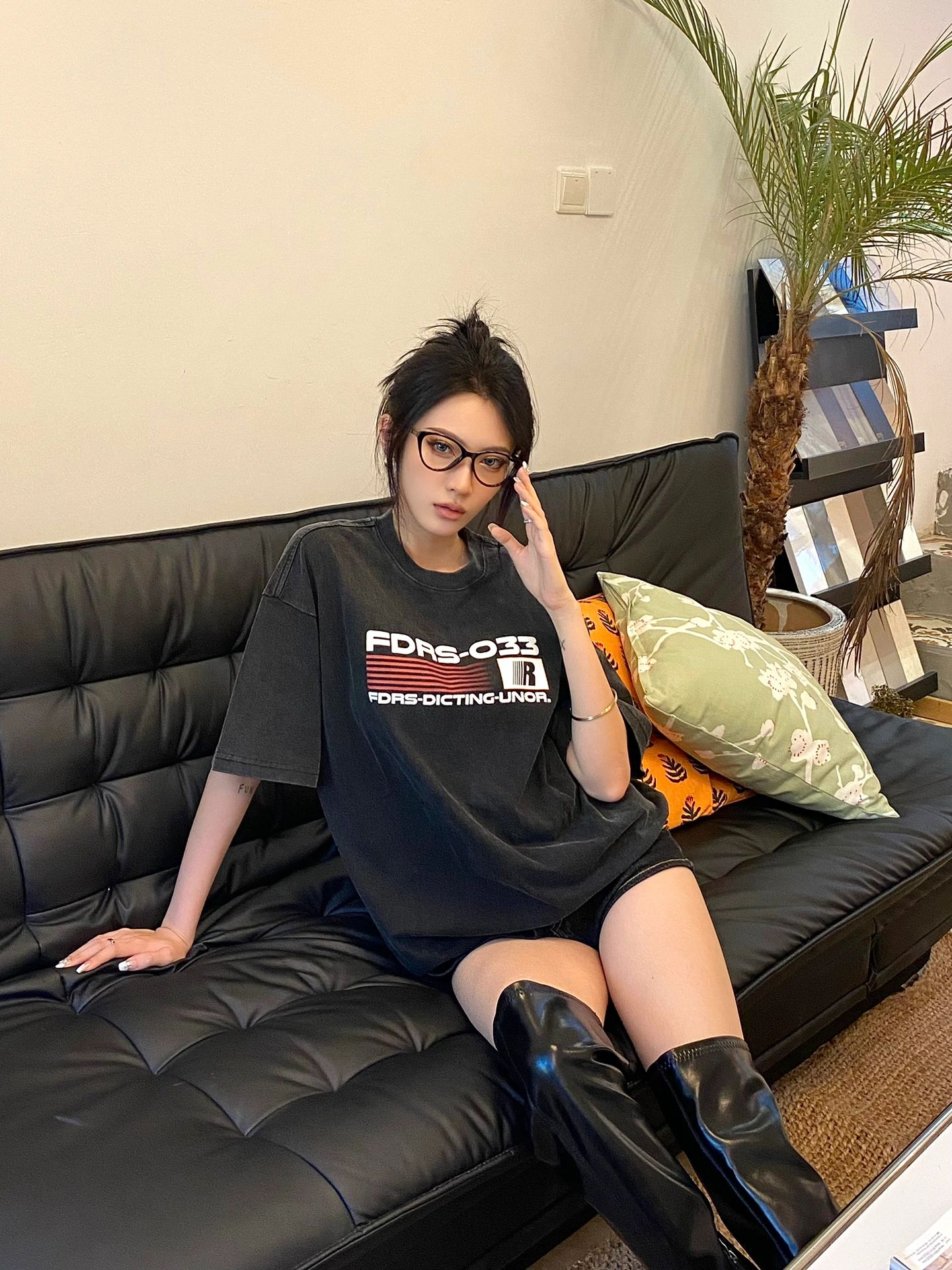 高品質純棉230克21支精梳緊密水洗做舊前後印花短袖T恤女
