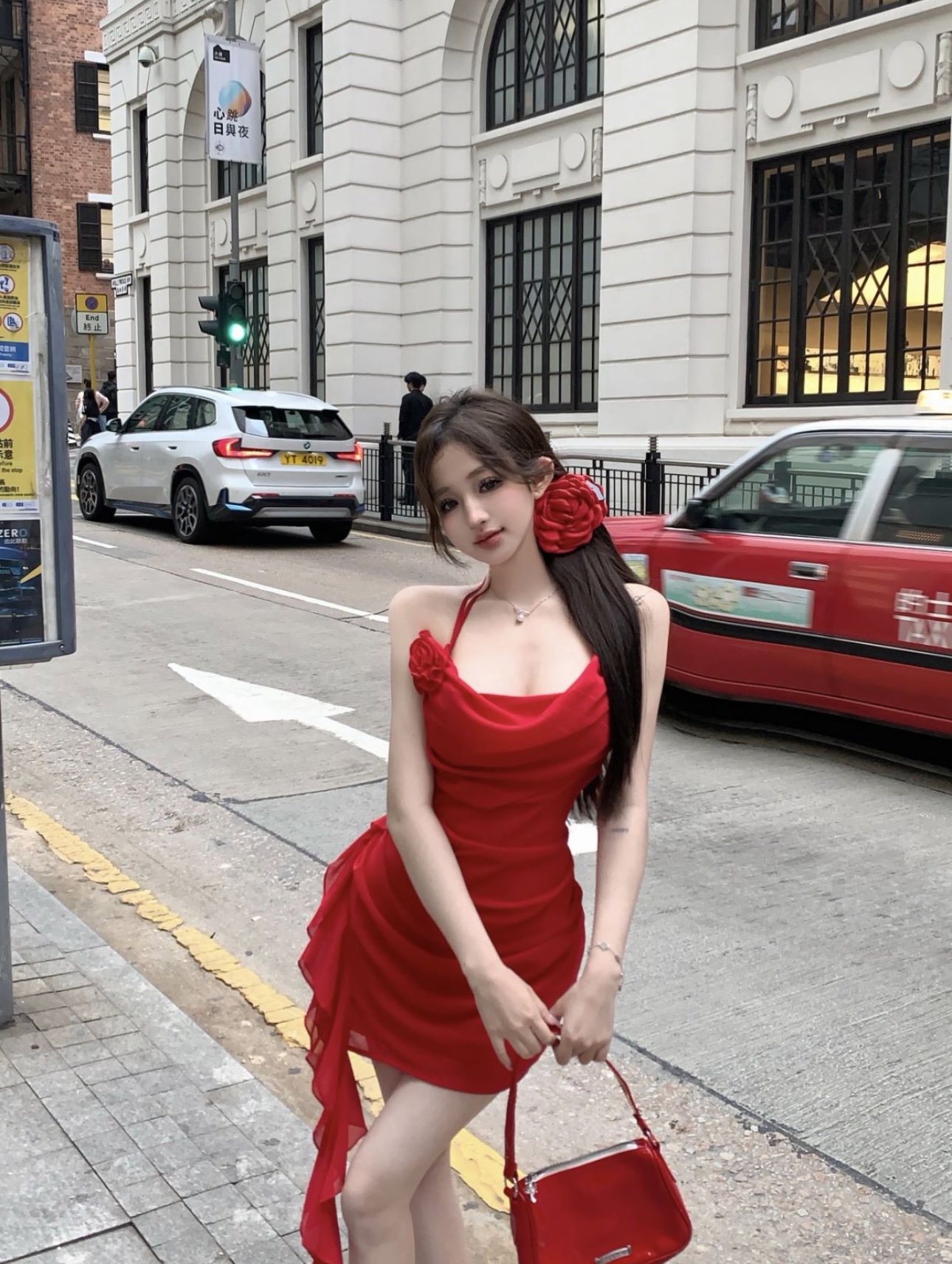 Real shot of pure desire halter neck suspender dress with pleated temperament and birthday red skirt