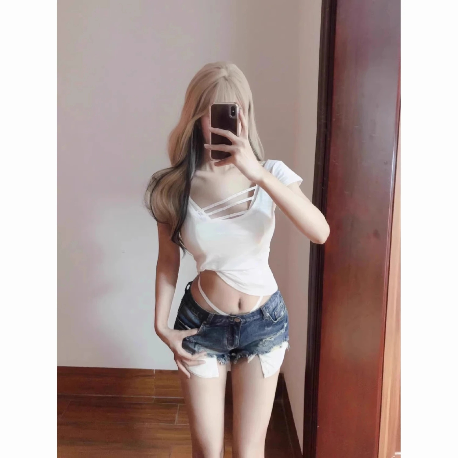 美式辣妹復古水洗毛邊破洞牛仔短褲女夏季高腰顯瘦包臀闊腿熱褲潮