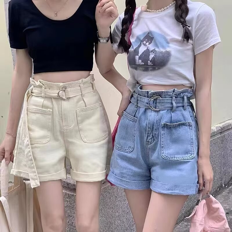 大碼牛仔短褲女2024夏季新款高腰顯瘦寬鬆夏天小個子闊腿a字熱褲