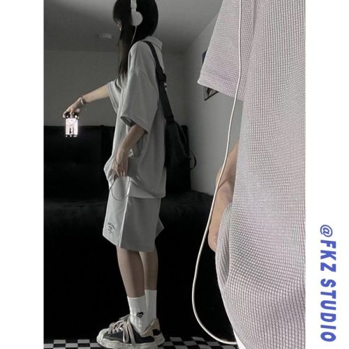 华夫格两件套女2024夏季新款重工刺绣学生韩版宽松套装