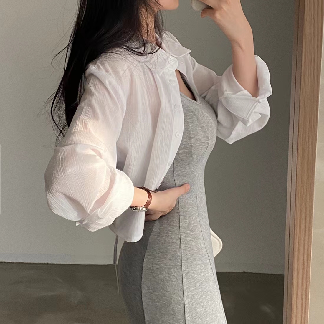 後背綁帶防曬長袖襯衫女夏季新款設計感小眾短款甜辣襯衣上衣