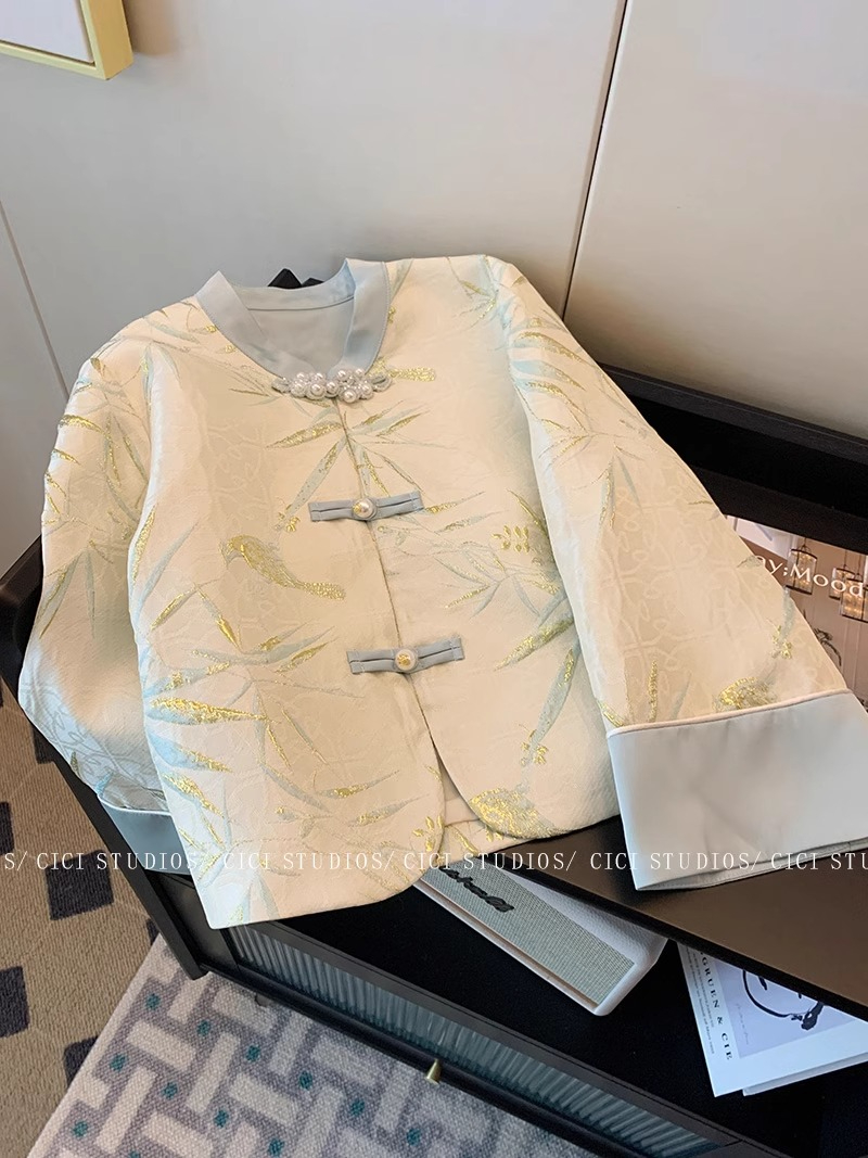 新中式刺繡襯衫女春秋裝2024國風唐裝薄款小外套宋錦襯衣醋酸上衣