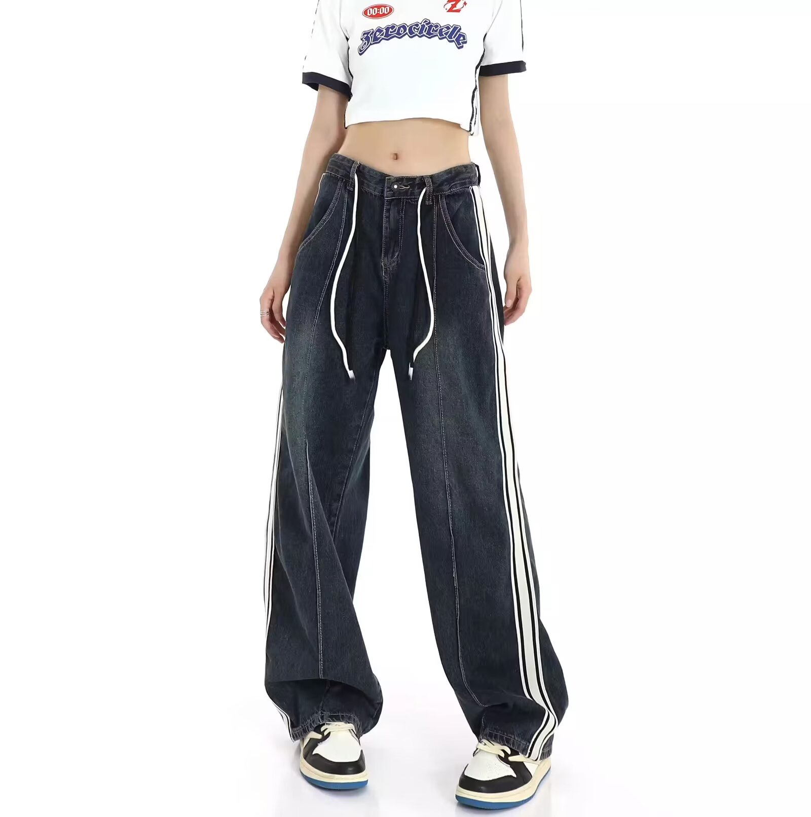 牛仔褲女直筒寬鬆春夏2024年新款高腰顯瘦小個子闊腿拖地褲子
