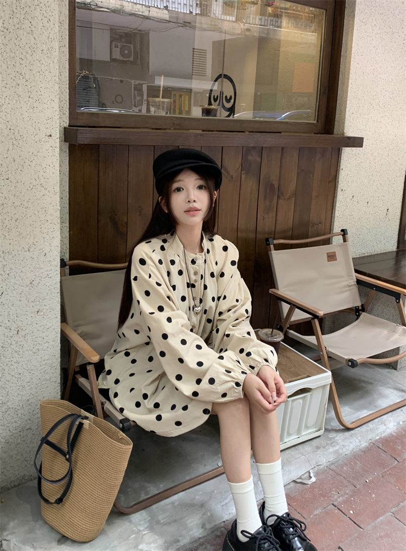 實拍~ 日系波點襯衫女法式奶系溫柔甜辣風上衣