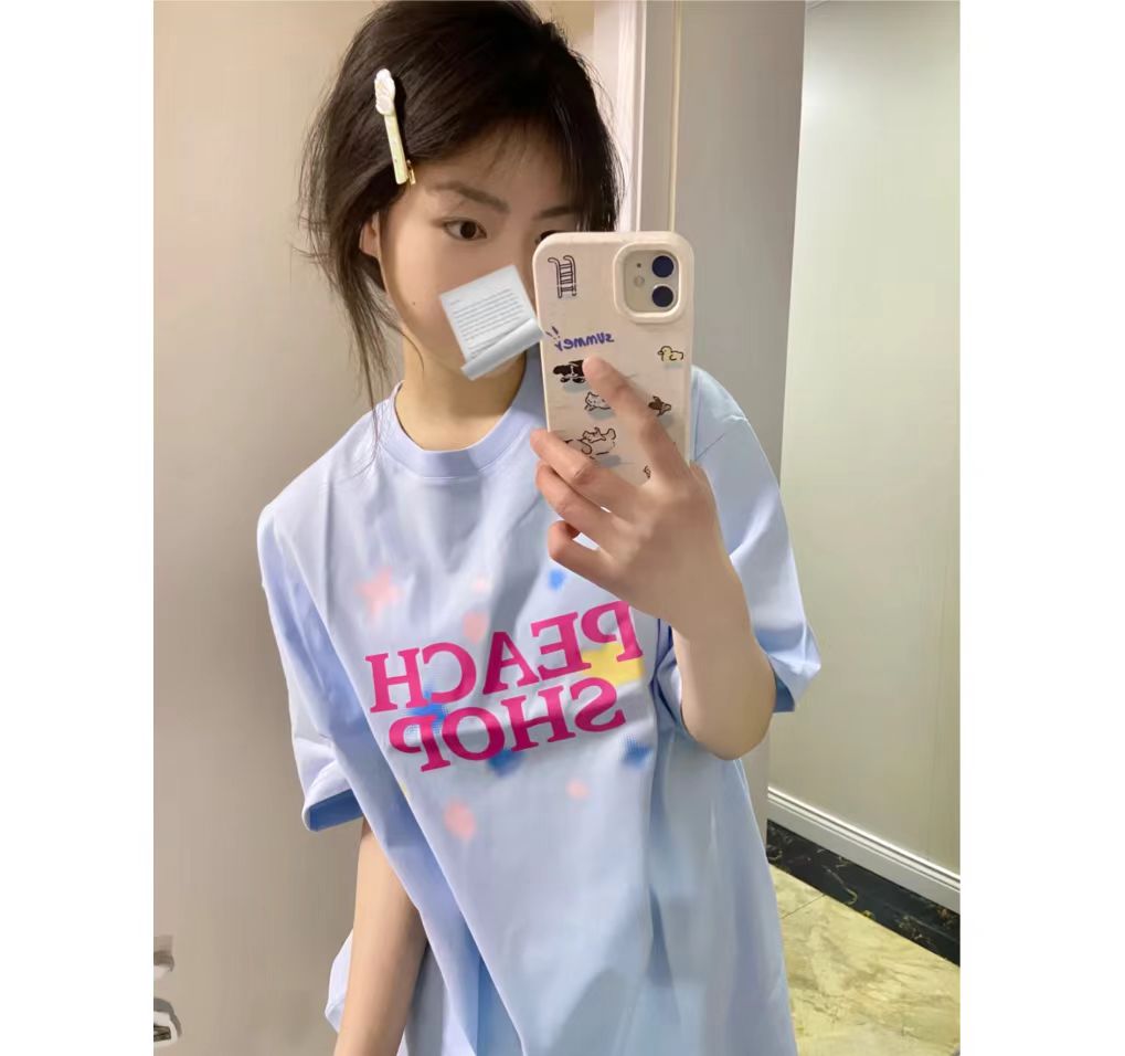 高質量純棉220克精梳緊密手感好直播品質前印花短袖t恤女