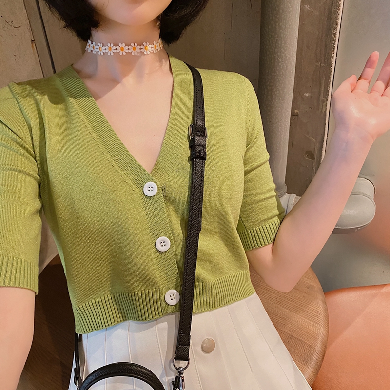 短袖女韓版寬鬆2024夏季新款百搭白色t恤V領半袖針織衫上衣ins潮