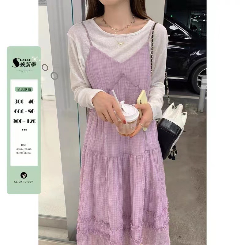 氣質溫柔風吊帶甜美連衣裙女夏季新款韓版寬鬆顯瘦設計感小眾