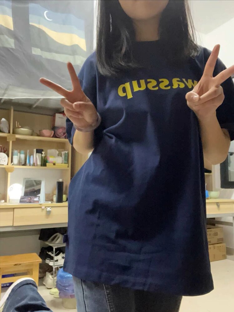 高品質純棉200克精梳緊密100%棉直播同品前印花寬鬆短袖t恤女