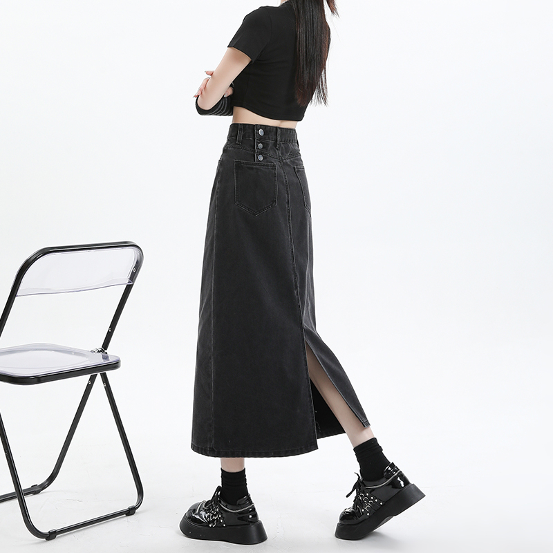 直播牛仔半身裙女2024夏開叉百搭a字中長款包臀裙子辣妹