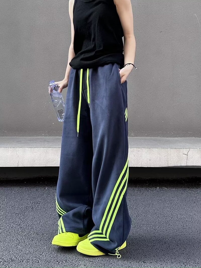 美式運動褲女2024春夏歐美高街褲子hiphop直筒闊腿衛褲女款