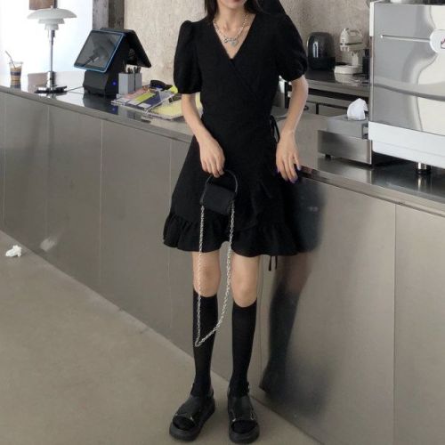 220克念丝 夏新款法式黑色连衣裙小个子赫本风气质收腰显瘦小黑裙