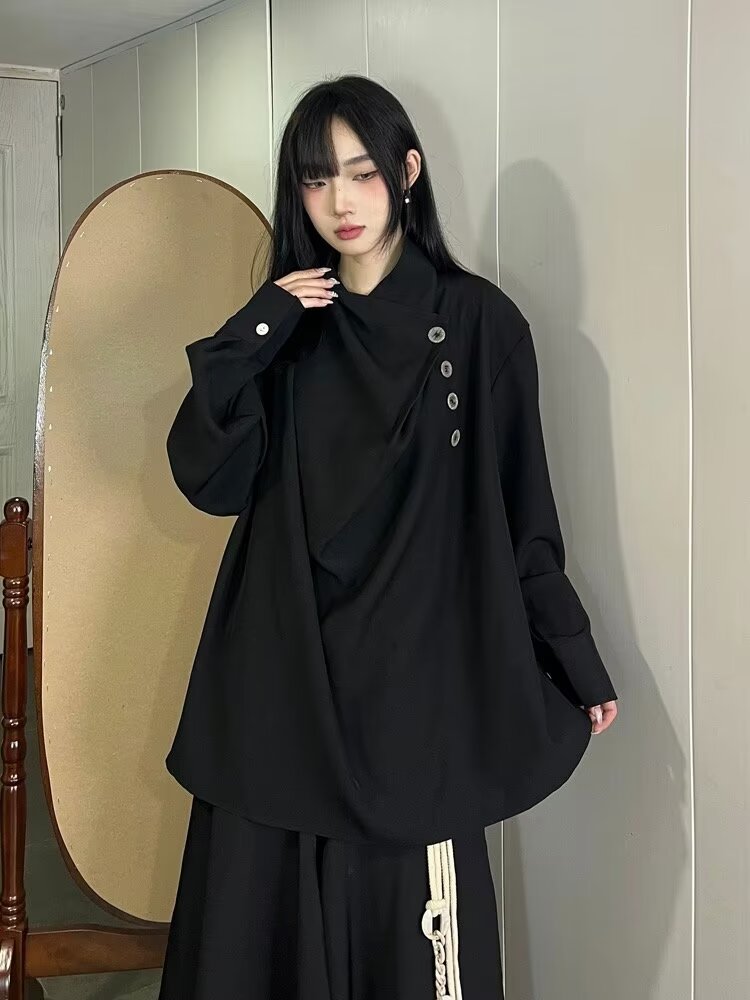 設計感小眾襯衣女春新款山本耀司風不規則高級感襯衫