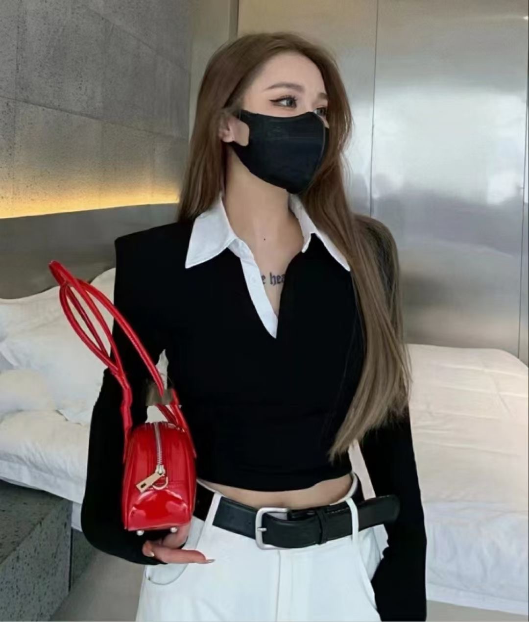 大於詩集 法式撞色POLO領T恤女短款氣質翻領襯衫上衣