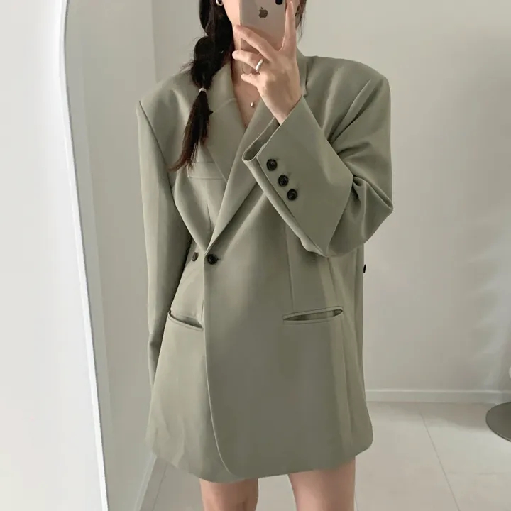 Spring Korean style niche design slit irregular one-button casual simple loose suit jacket