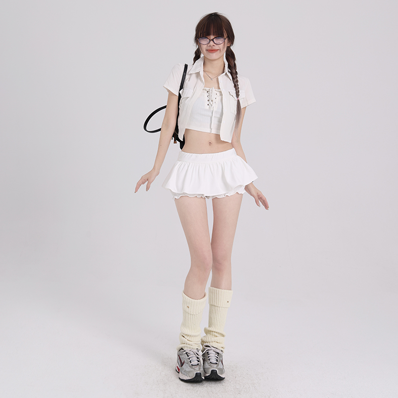 芭蕾風白色蓬蓬半身裙女2024夏季明星同款低腰防走光蓬蓬超短裙子