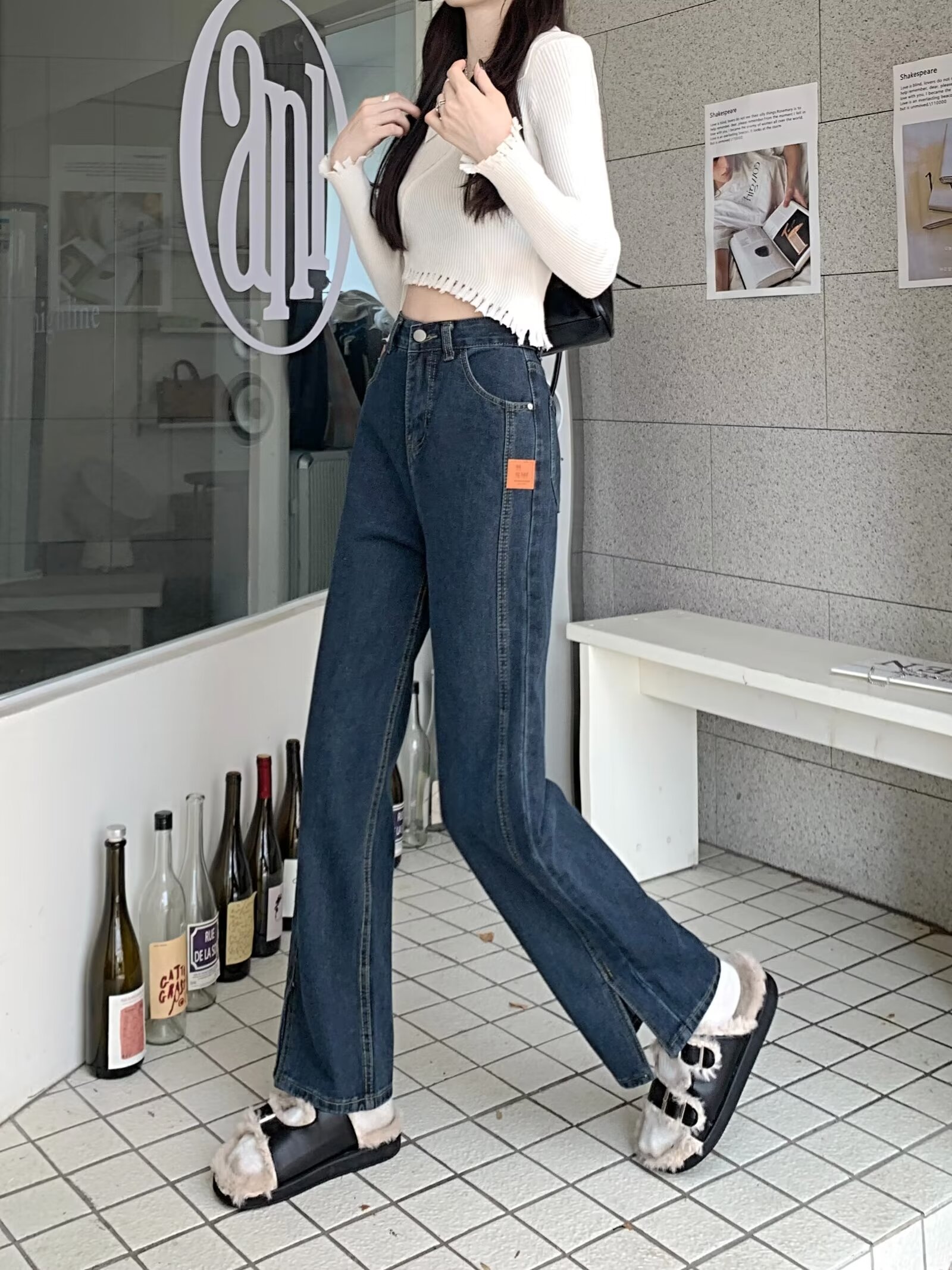 高腰微喇牛仔褲女春秋新款復古修身顯瘦馬蹄喇叭褲子2024