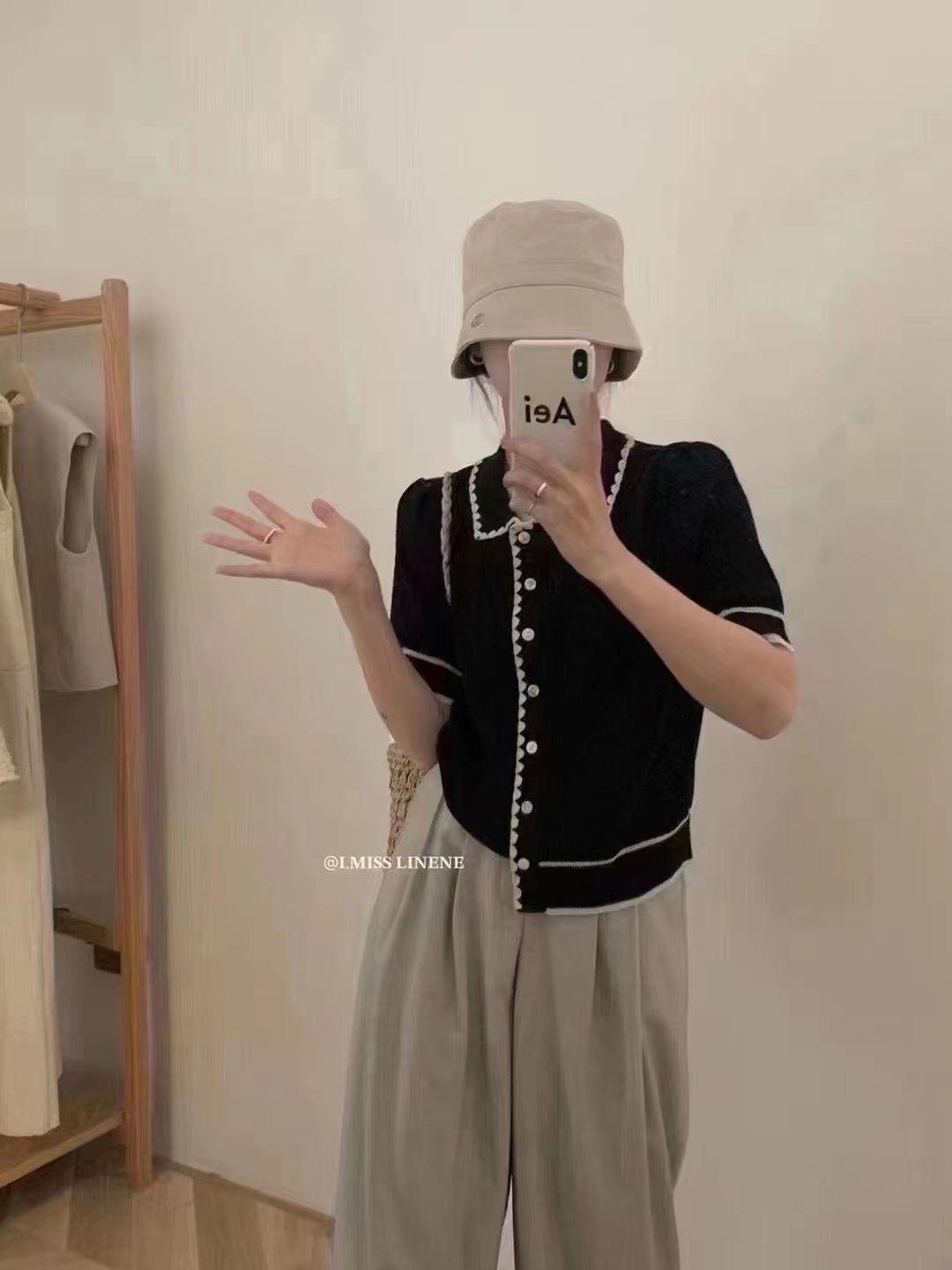 BB家韓polo領針織小件上衣寬鬆單排扣黑邊設計感溫柔系列