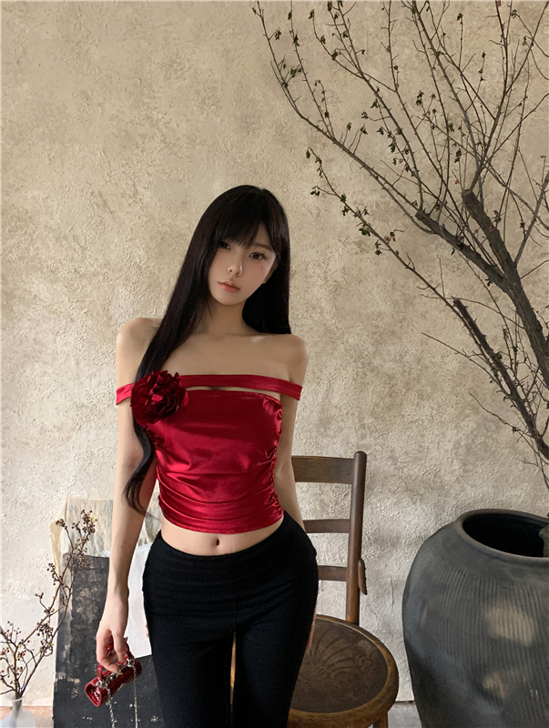 實拍  夏季新款修身設計感抹胸上衣女