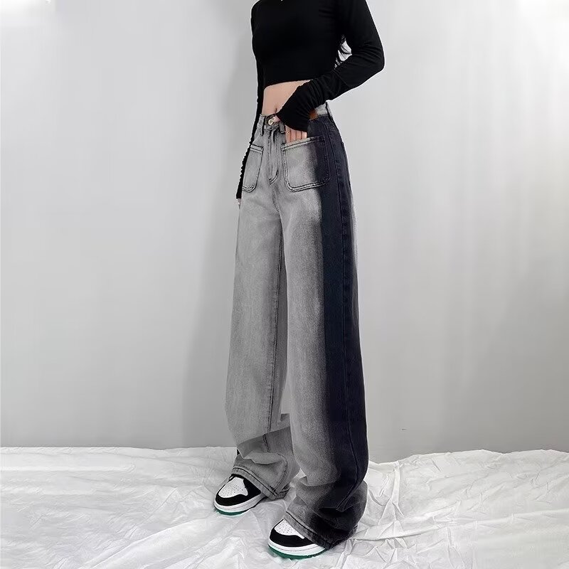 2024牛仔褲潮春夏褲子女寬鬆韓版潮流闊腿墜感拖地休閒復古直筒褲