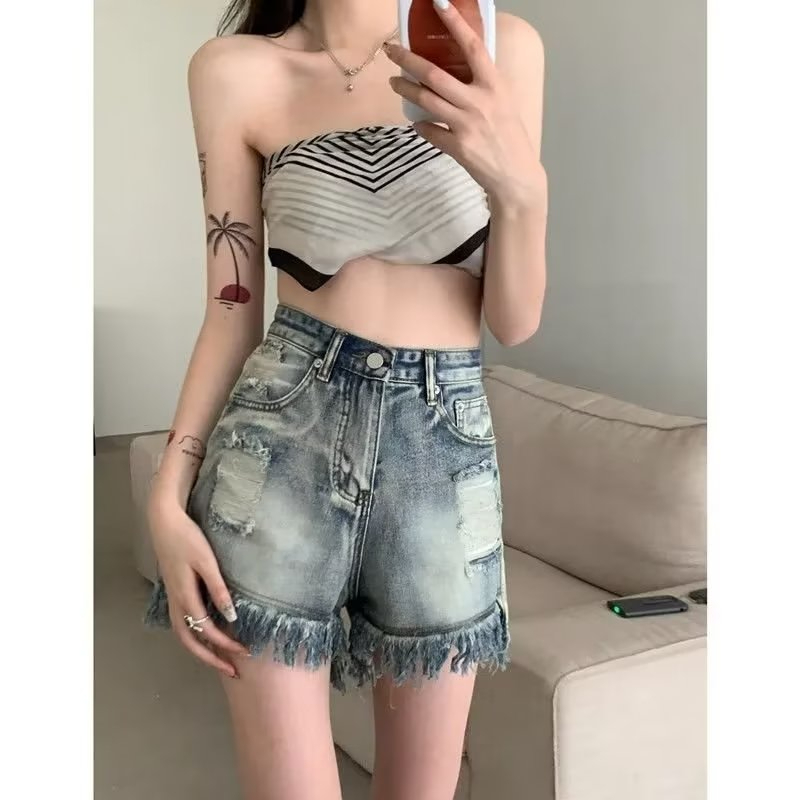 短褲流行牛仔褲時尚新款闊腳褲女夏季水洗潮流百搭淺色ins拉鏈