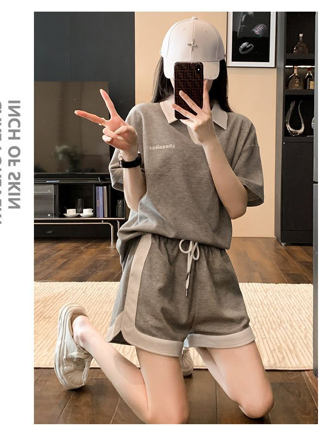 時尚運動休閒套裝女新款寬鬆短袖短褲兩件套