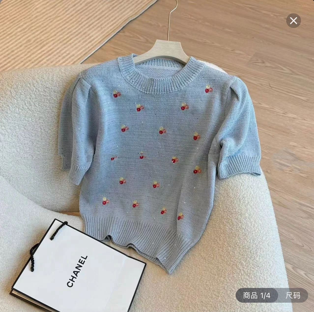彩色刺繡花朵時尚百搭小眾款毛衣短袖上衣女2024新款春秋夏三季款